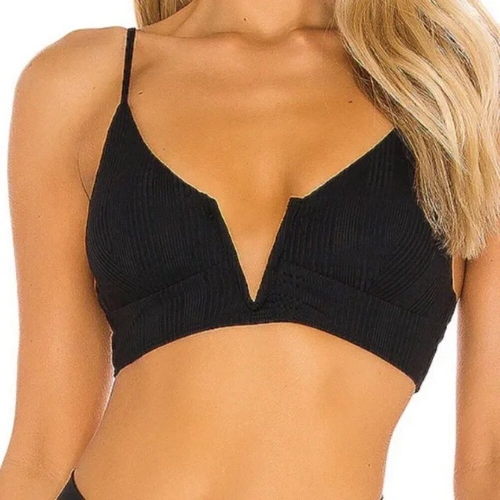L*Space Black Siren Pointelle Ribbed‎ Bikini Top XL $114